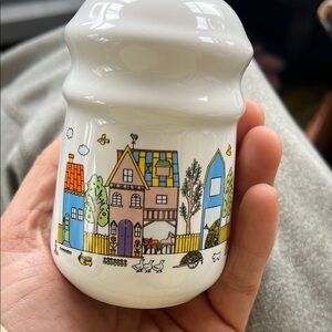 Colorful Ceramic Village Scene Jar